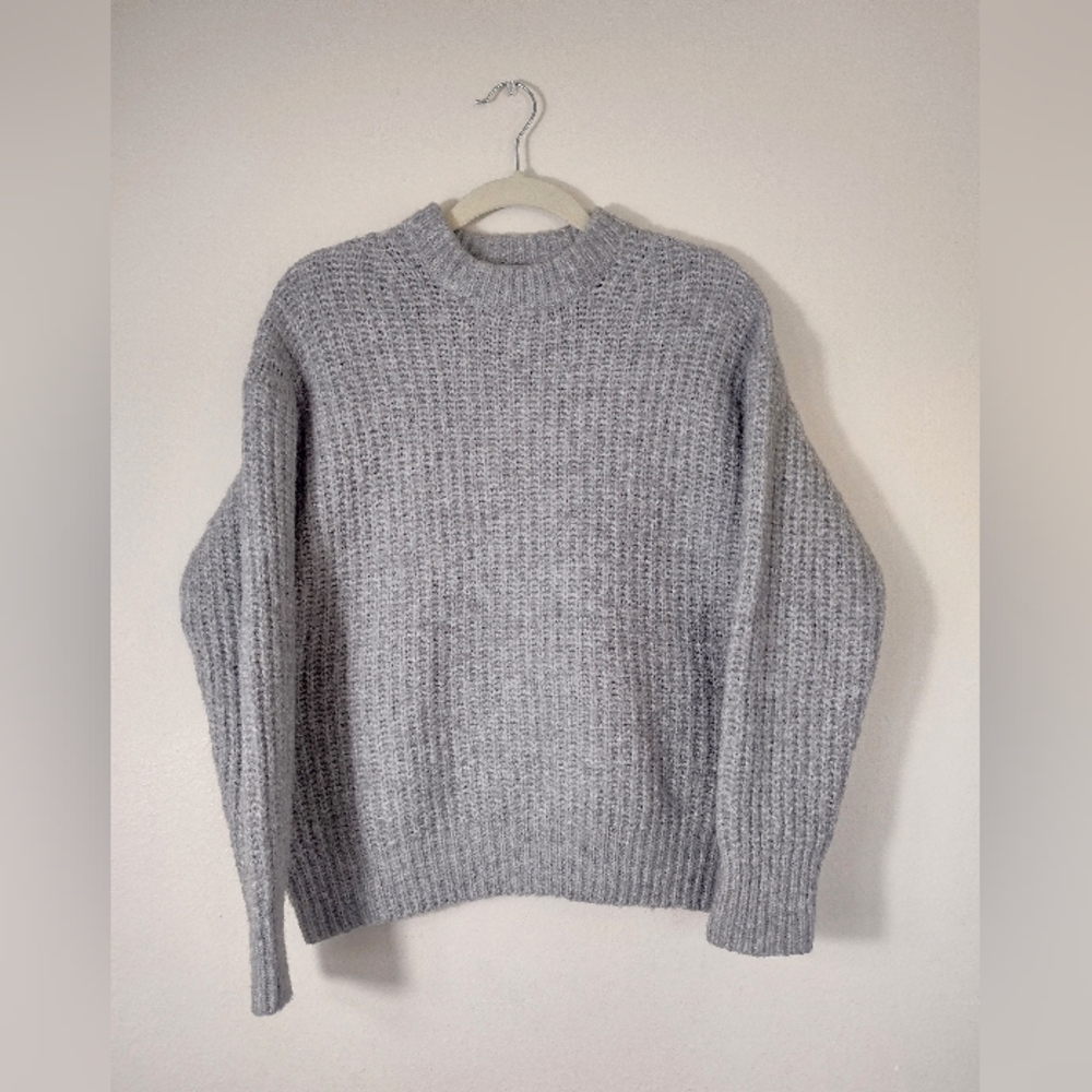 Zara Alpaca Wool Blend Chunky Knit Mockneck Sweater Light Gray Size S - Picture 2 of 14